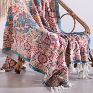 Luxury Rustic Cotton Throw Rug-Blue/Red